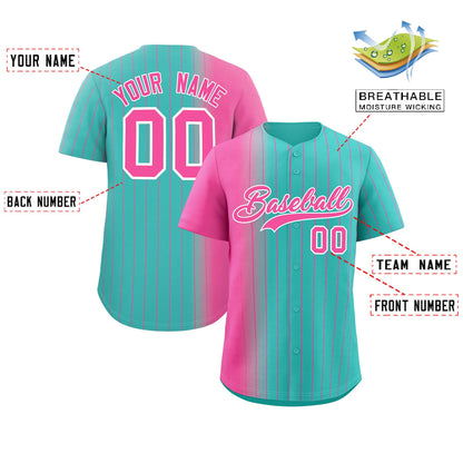 Custom Bright Green Pink Pinstripe Personalized Gradient Authentic Baseball Jersey