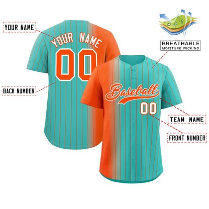 Custom Bright Green Orange Pinstripe Personalized Gradient Authentic Baseball Jersey