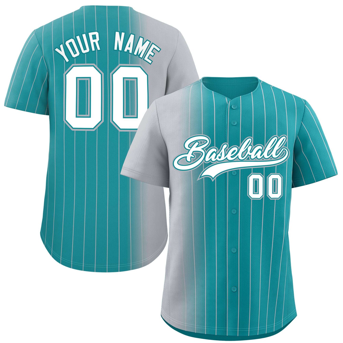 Custom Aqua Gray Pinstripe Personalized Gradient Authentic Baseball Jersey