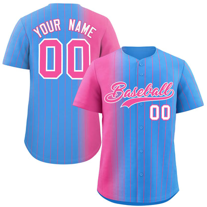 Custom Powder Blue Pink Pinstripe Personalized Gradient Authentic Baseball Jersey