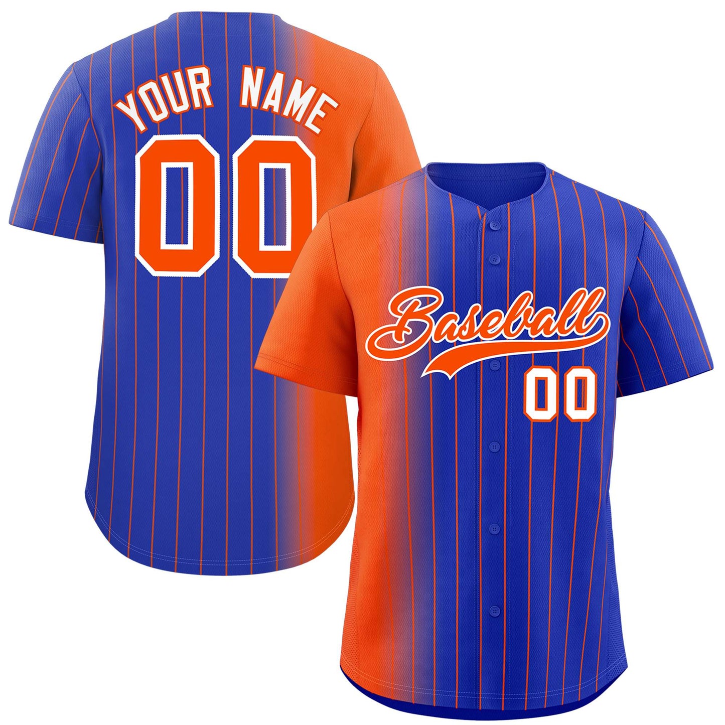 Custom Royal Orange Pinstripe Personalized Gradient Authentic Baseball Jersey