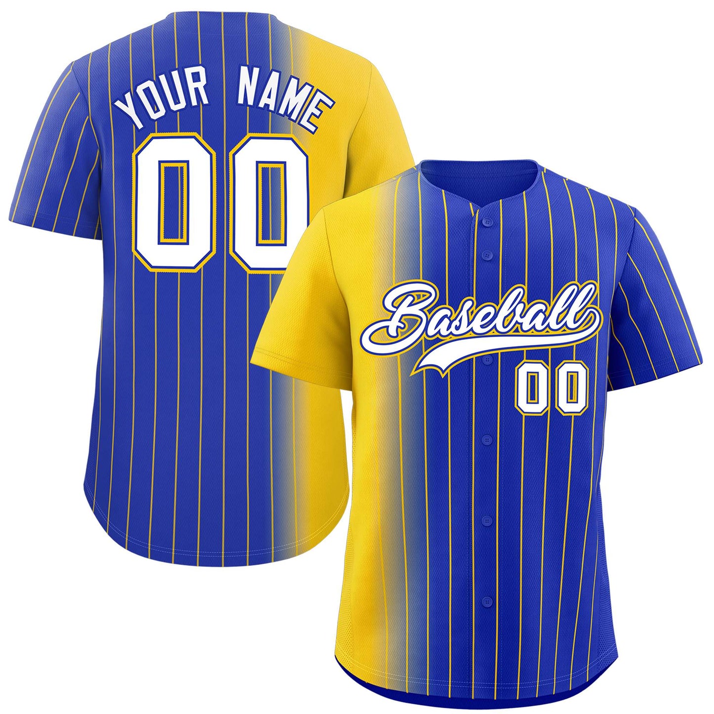 Custom Royal Gold Pinstripe Personalized Gradient Authentic Baseball Jersey