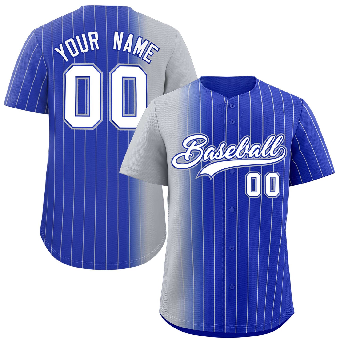 Custom Royal Gray Pinstripe Personalized Gradient Authentic Baseball Jersey