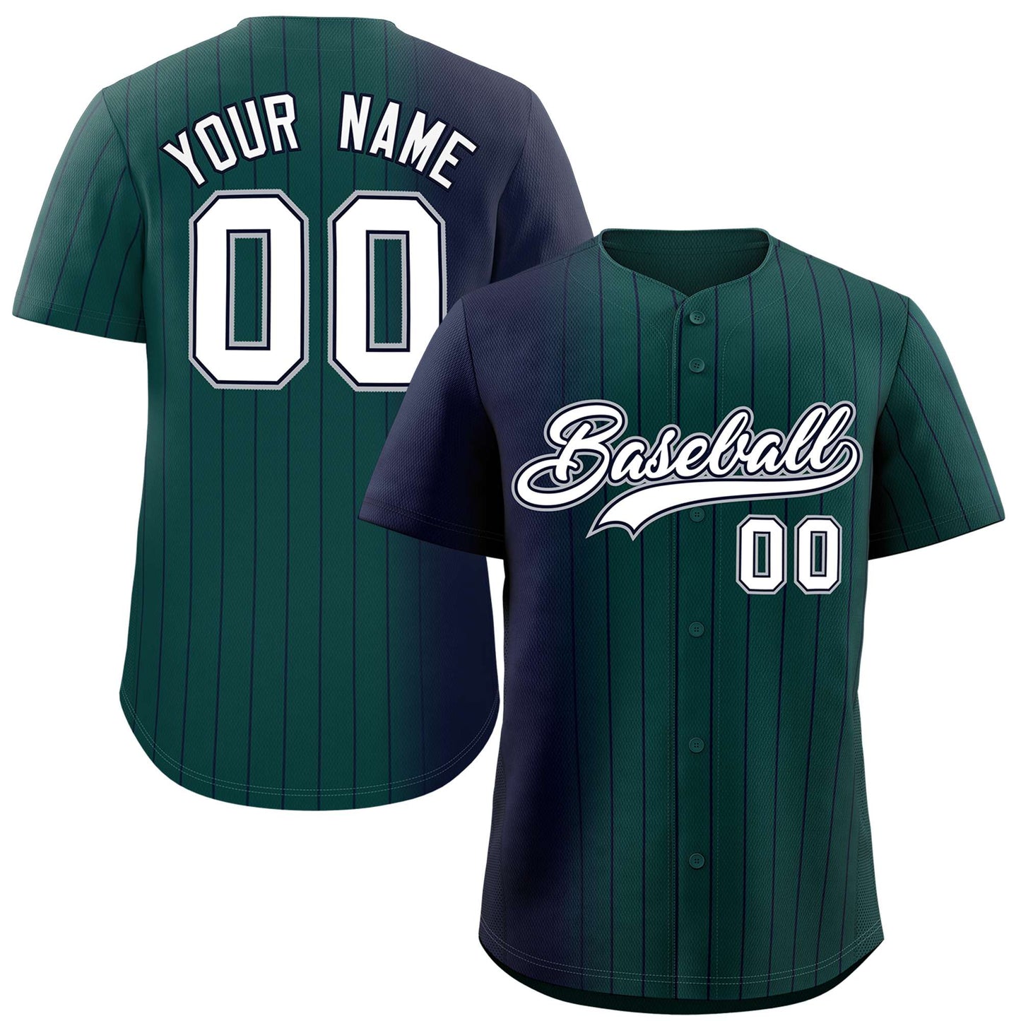 Custom Neon Green Navy Pinstripe Personalized Gradient Authentic Baseball Jersey