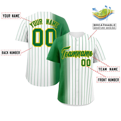 Custom White Kelly Green Pinstripe Personalized Gradient Authentic Baseball Jersey