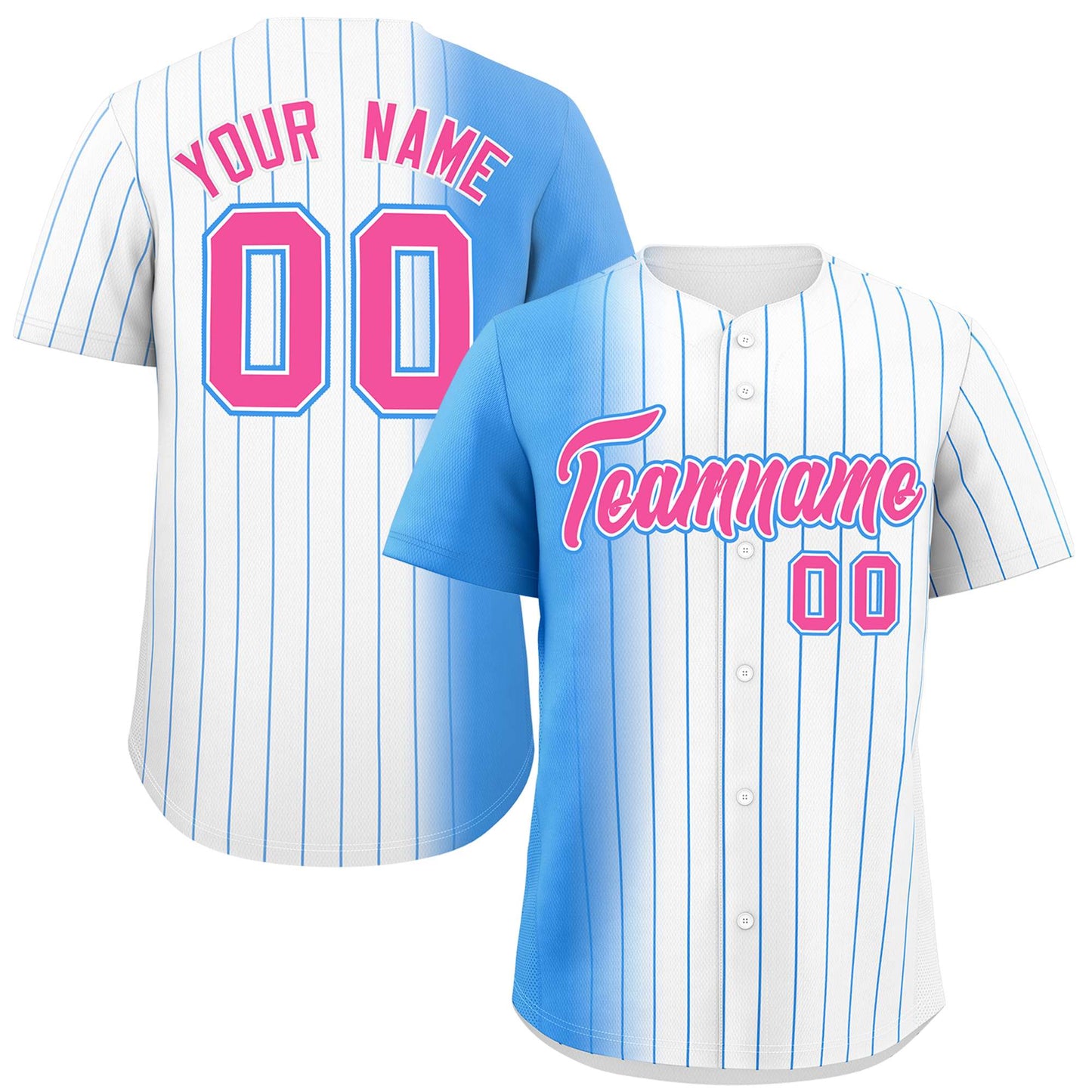 Custom White Powder Blue Pinstripe Personalized Gradient Authentic Baseball Jersey