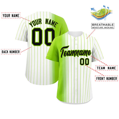 Custom White Neon Green Pinstripe Personalized Gradient Authentic Baseball Jersey