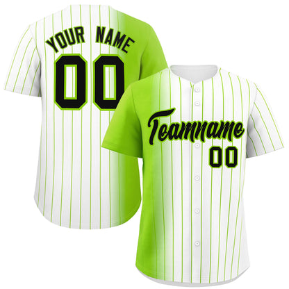 Custom White Neon Green Pinstripe Personalized Gradient Authentic Baseball Jersey