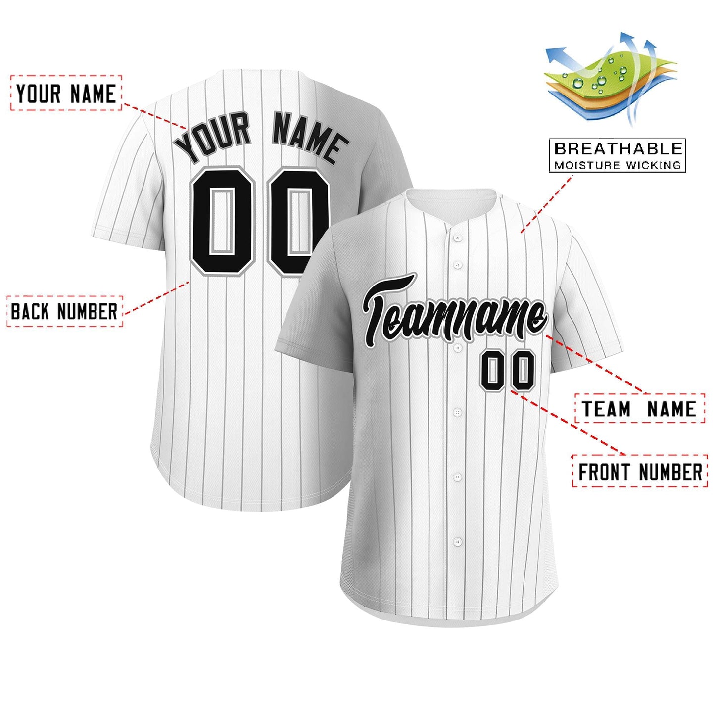 Custom White Gray Pinstripe Personalized Gradient Authentic Baseball Jersey