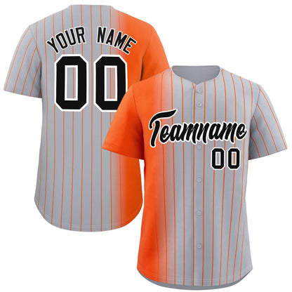 Custom Gray Orange Pinstripe Personalized Gradient Authentic Baseball Jersey