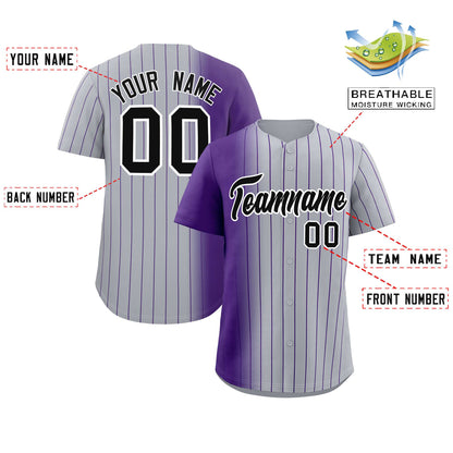 Custom Gray Purple Pinstripe Personalized Gradient Authentic Baseball Jersey