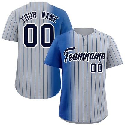 Custom Gray Royal Pinstripe Personalized Gradient Authentic Baseball Jersey