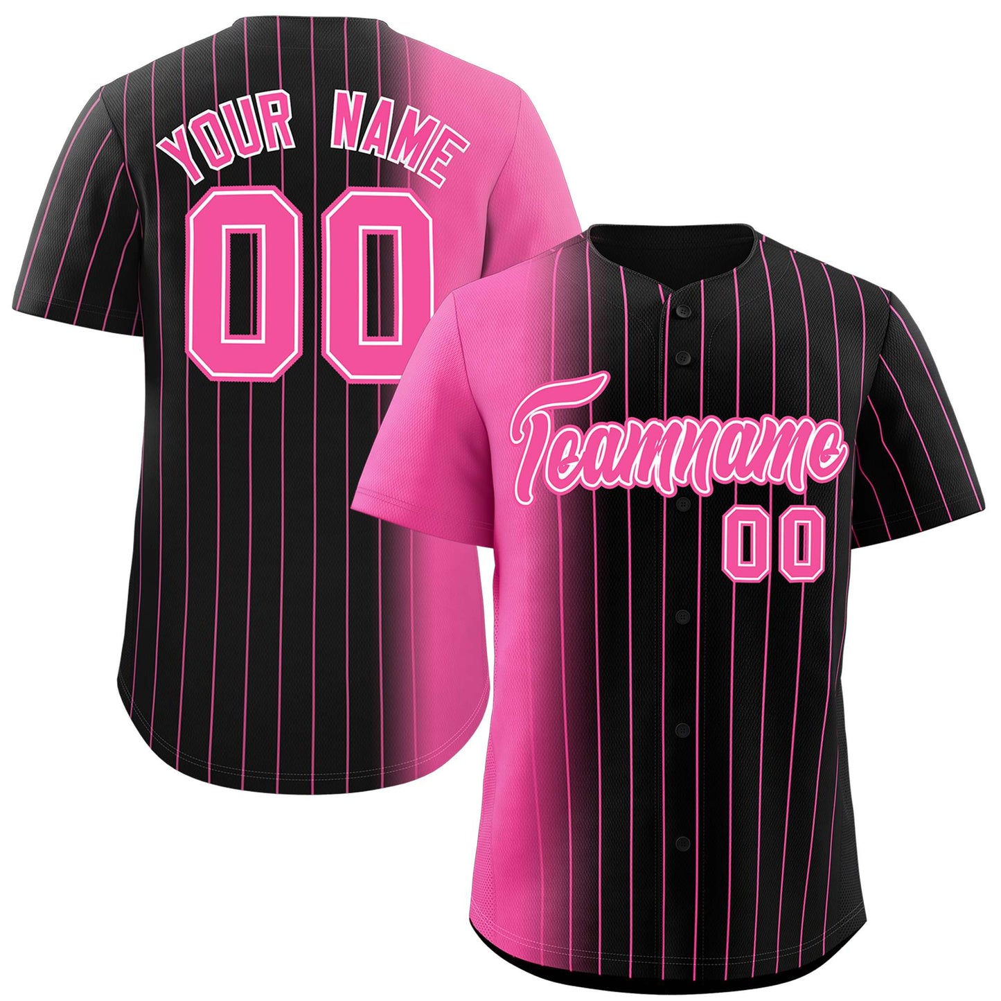 Custom Black Pink Pinstripe Personalized Gradient Authentic Baseball Jersey