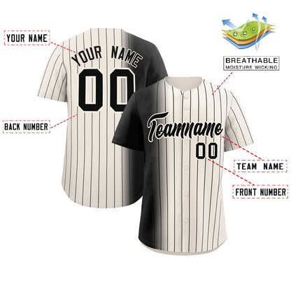 Custom Cream Black Pinstripe Personalized Gradient Authentic Baseball Jersey