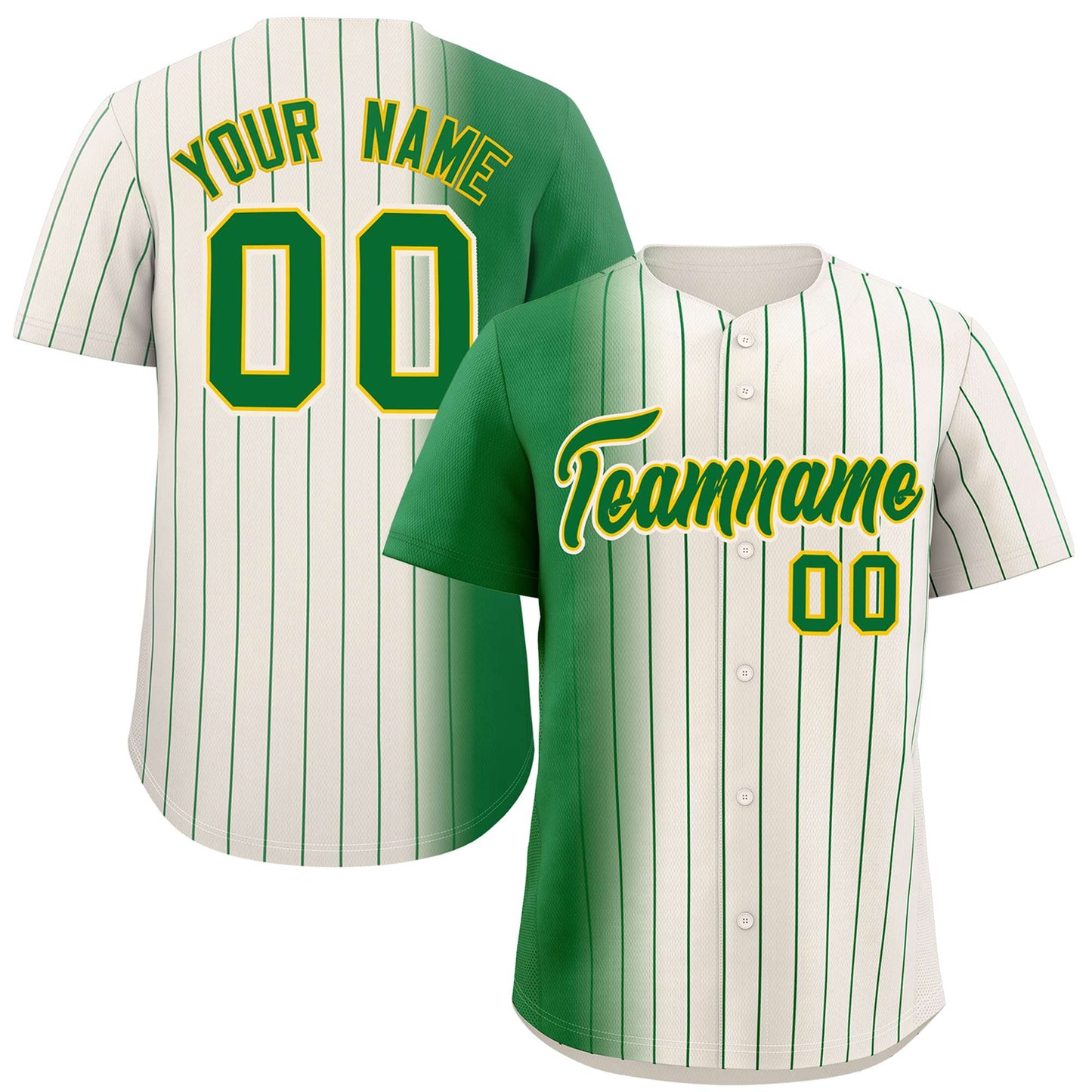 Custom Cream Kelly Green Pinstripe Personalized Gradient Authentic Baseball Jersey