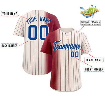 Custom Cream Crimson Pinstripe Personalized Gradient Authentic Baseball Jersey