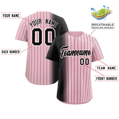 Custom Light Pink Black Pinstripe Personalized Gradient Authentic Baseball Jersey