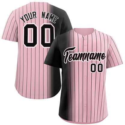 Custom Light Pink Black Pinstripe Personalized Gradient Authentic Baseball Jersey