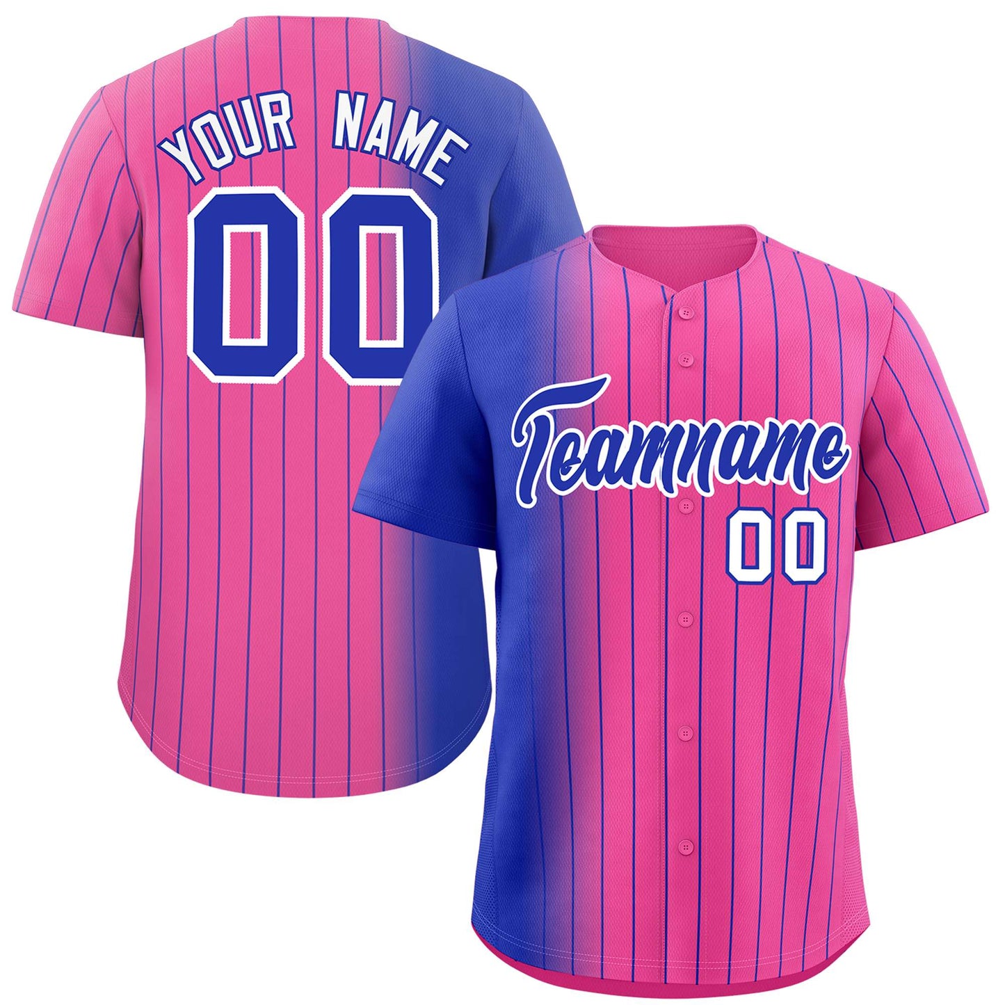 Custom Pink Royal Pinstripe Personalized Gradient Authentic Baseball Jersey