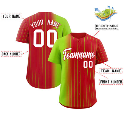 Custom Red Neon Green Pinstripe Personalized Gradient Authentic Baseball Jersey