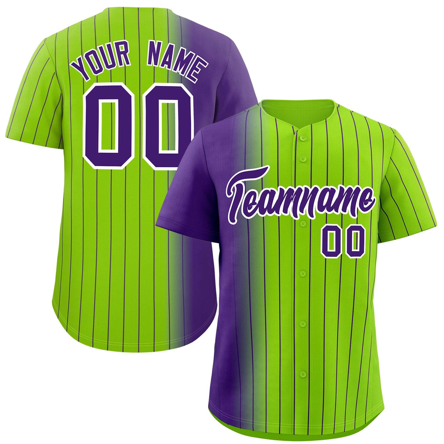 Custom Neon Green Purple Pinstripe Personalized Gradient Authentic Baseball Jersey