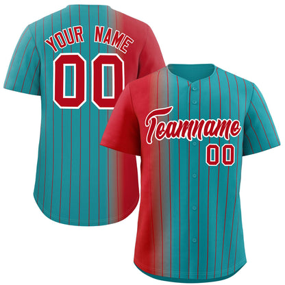 Custom Aqua Red Pinstripe Personalized Gradient Authentic Baseball Jersey