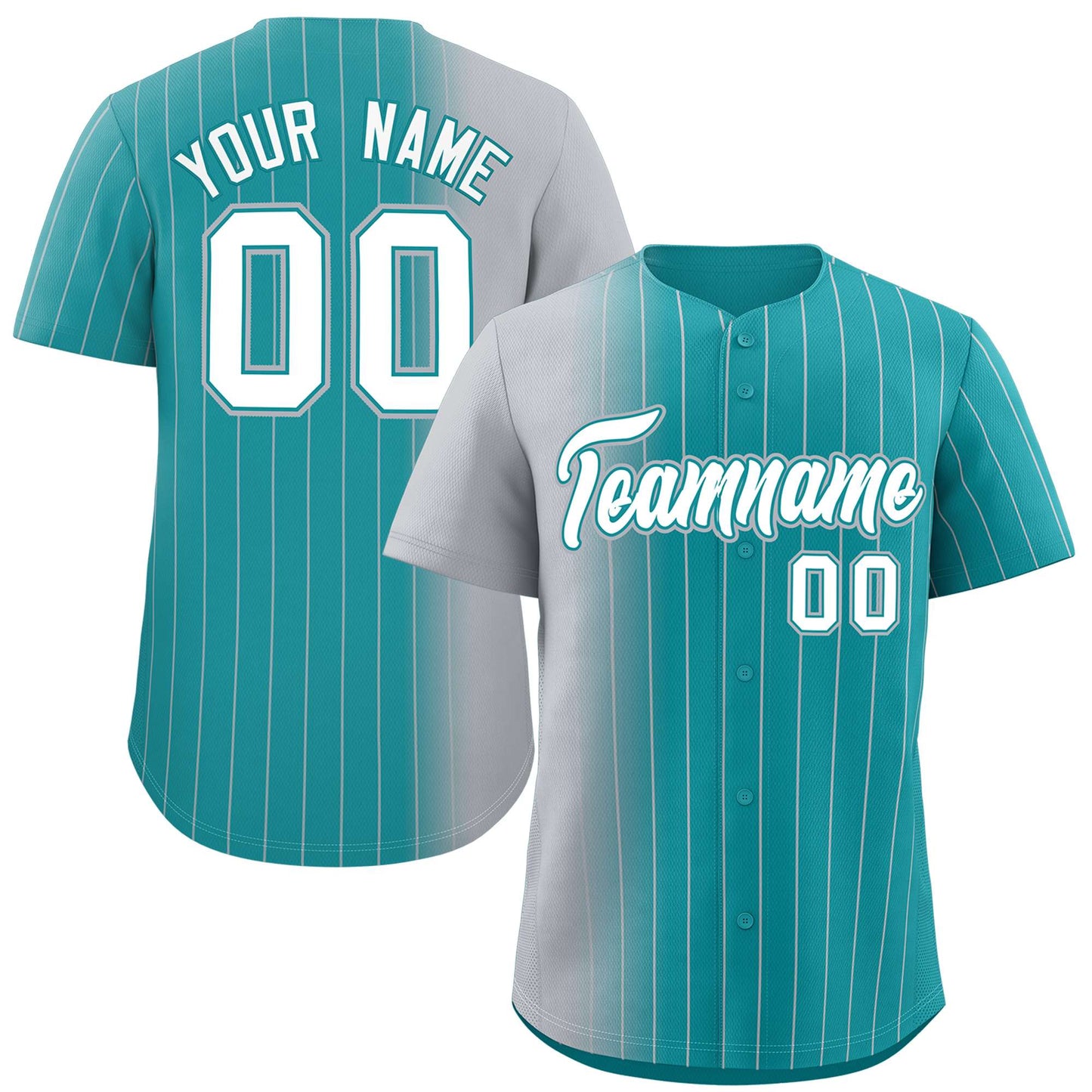 Custom Aqua Gray Pinstripe Personalized Gradient Authentic Baseball Jersey