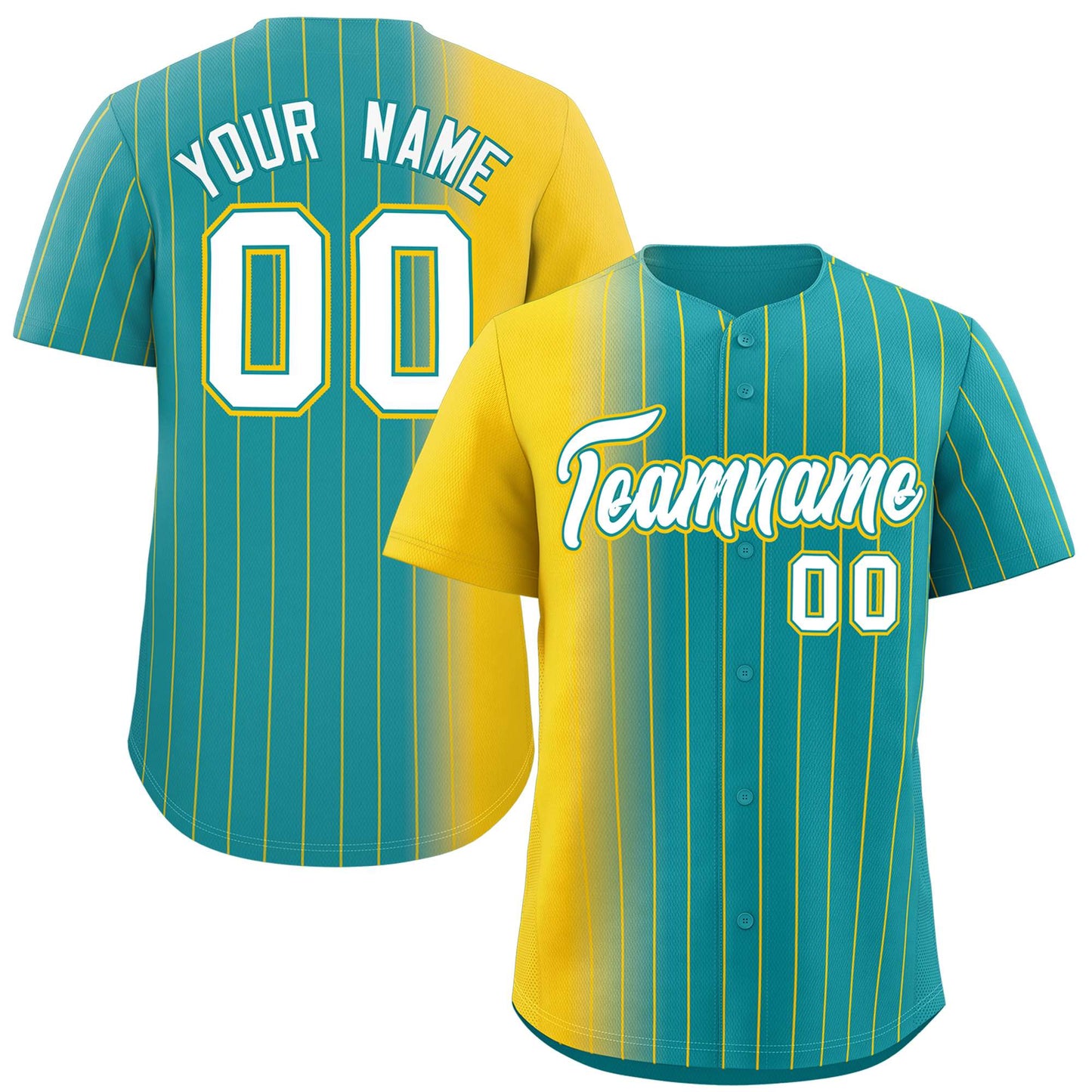 Custom Aqua Gold Pinstripe Personalized Gradient Authentic Baseball Jersey