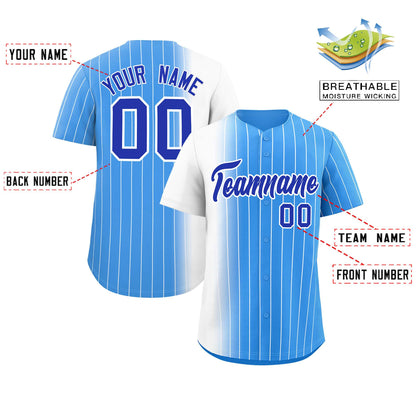 Custom Powder Blue White Pinstripe Personalized Gradient Authentic Baseball Jersey