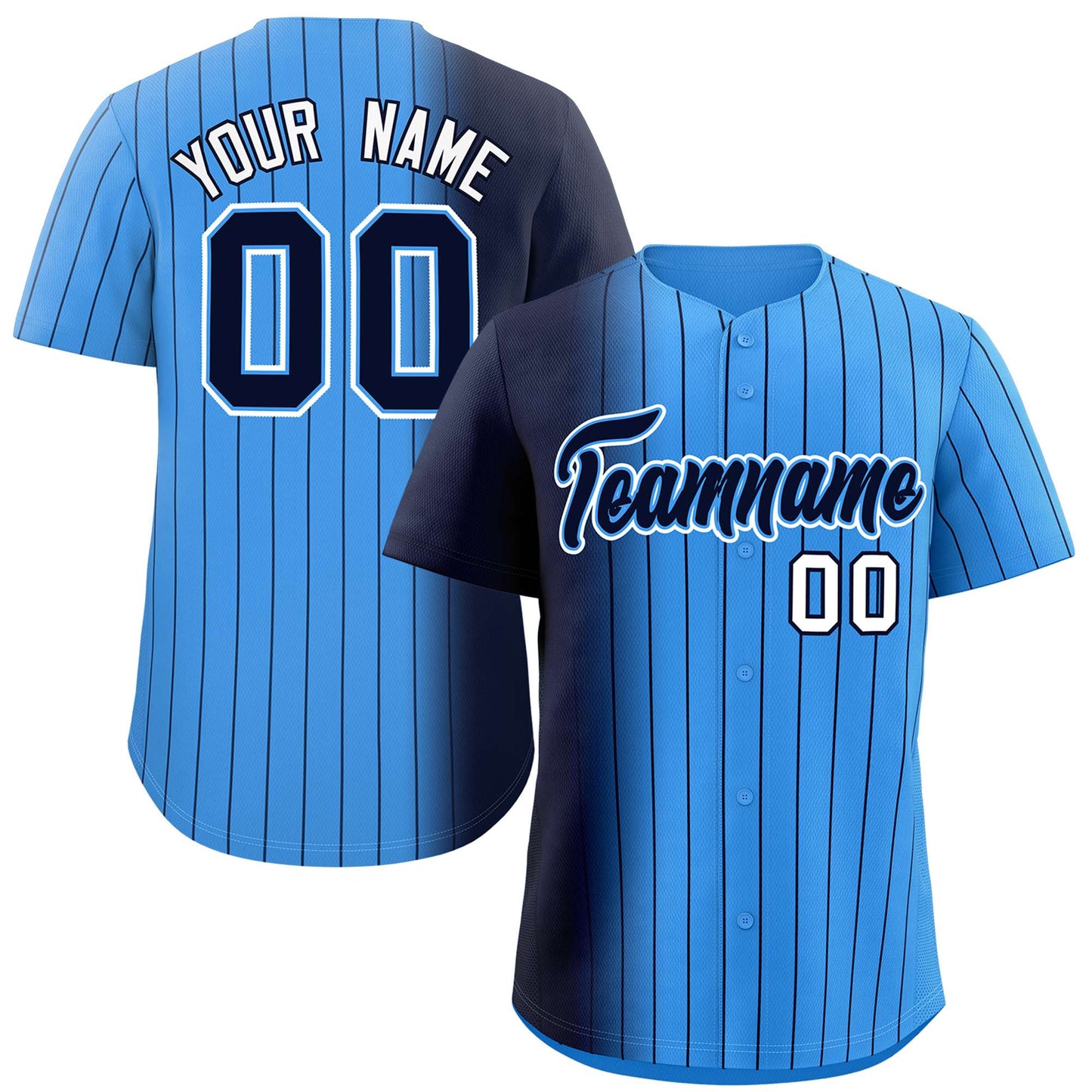 Custom Powder Blue Navy Pinstripe Personalized Gradient Authentic Baseball Jersey