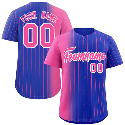 Custom Royal Pink Pinstripe Personalized Gradient Authentic Baseball Jersey