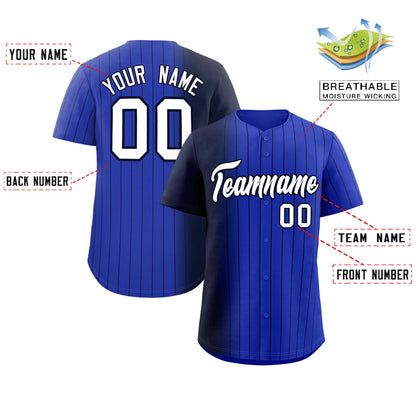 Custom Royal Navy Pinstripe Personalized Gradient Authentic Baseball Jersey