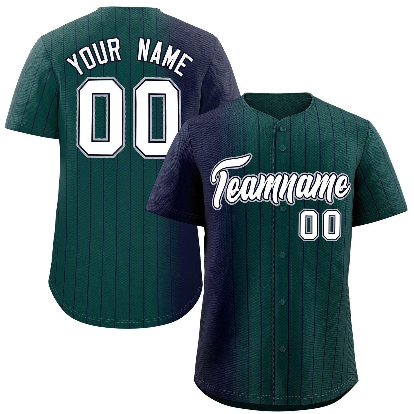 Custom Neon Green Navy Pinstripe Personalized Gradient Authentic Baseball Jersey