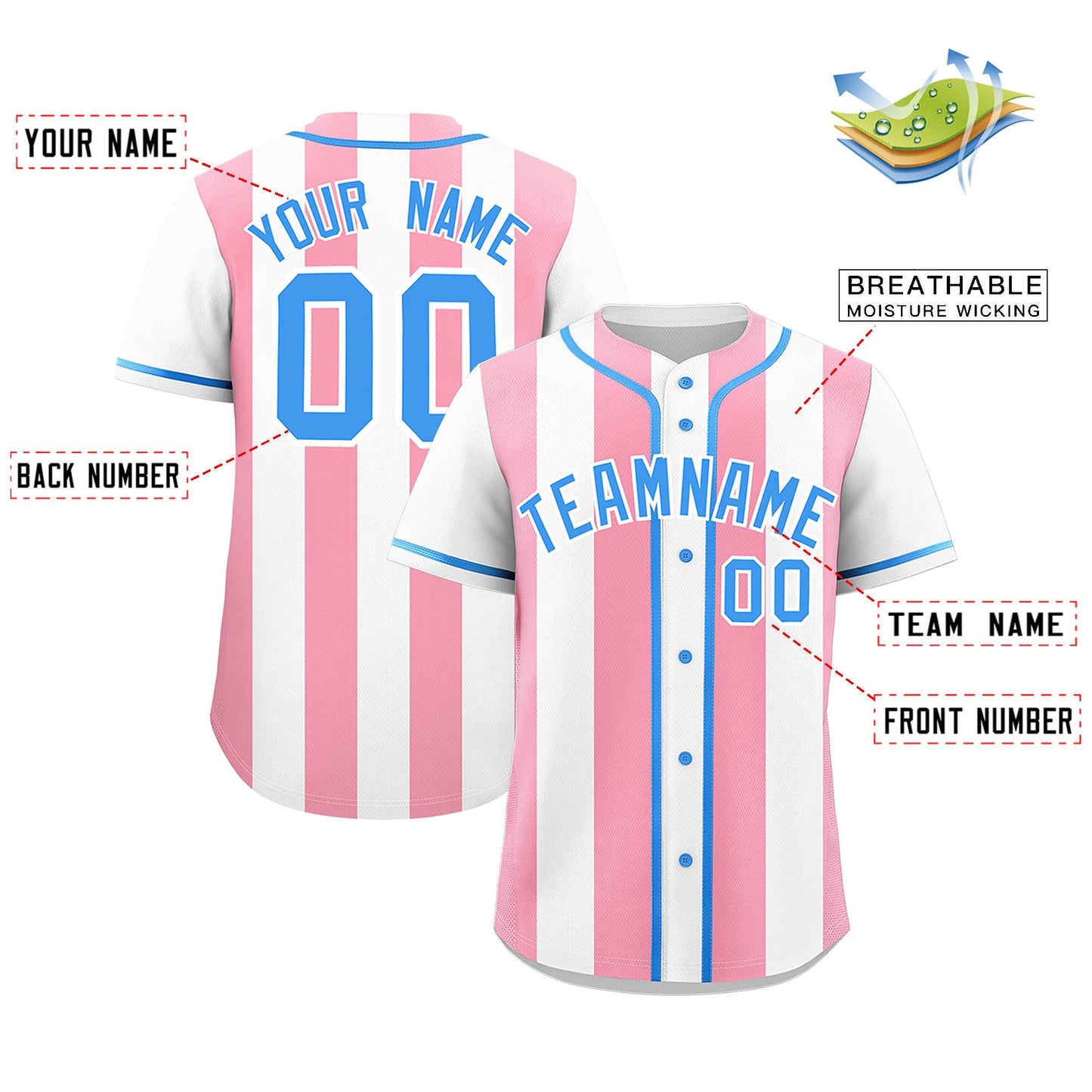 Custom White Light Pink Thick Stripe Fashion Authentic Baseball jersey