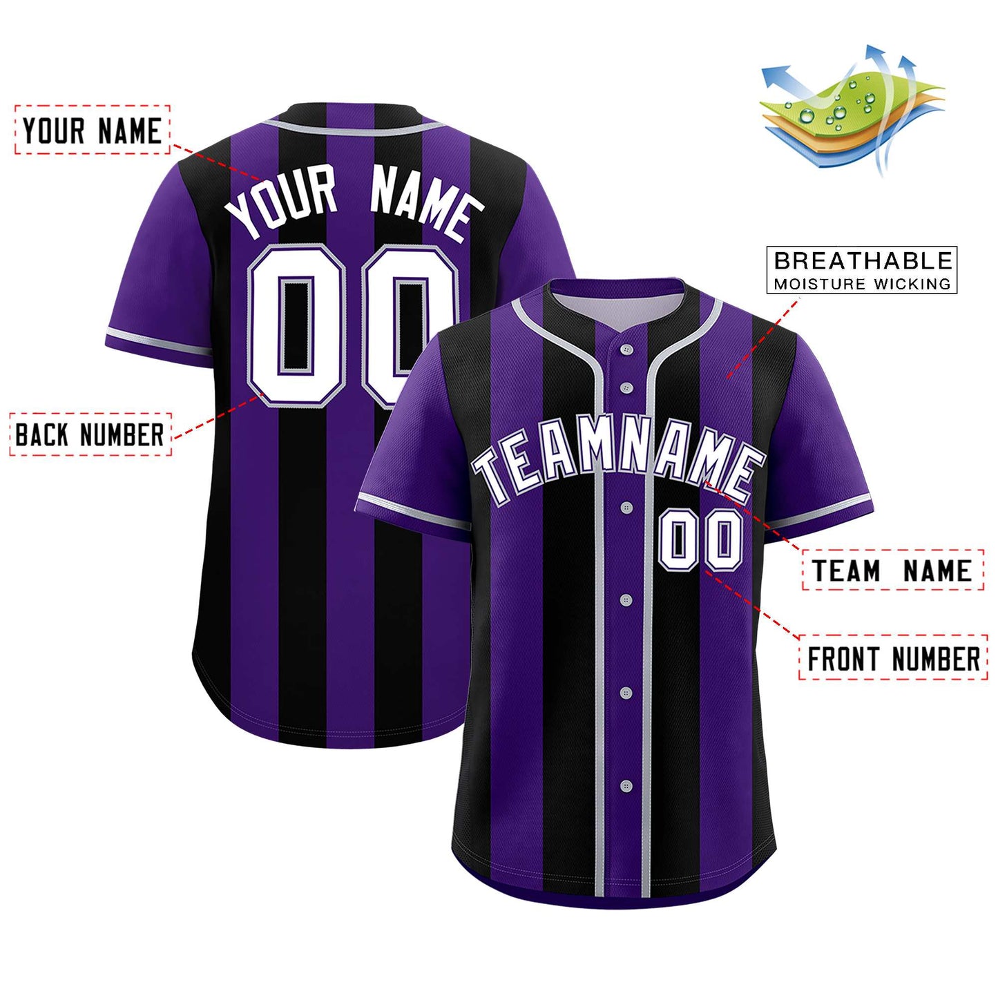 Custom Purple Black Thick Stripe Fashion Authentic Baseball jersey