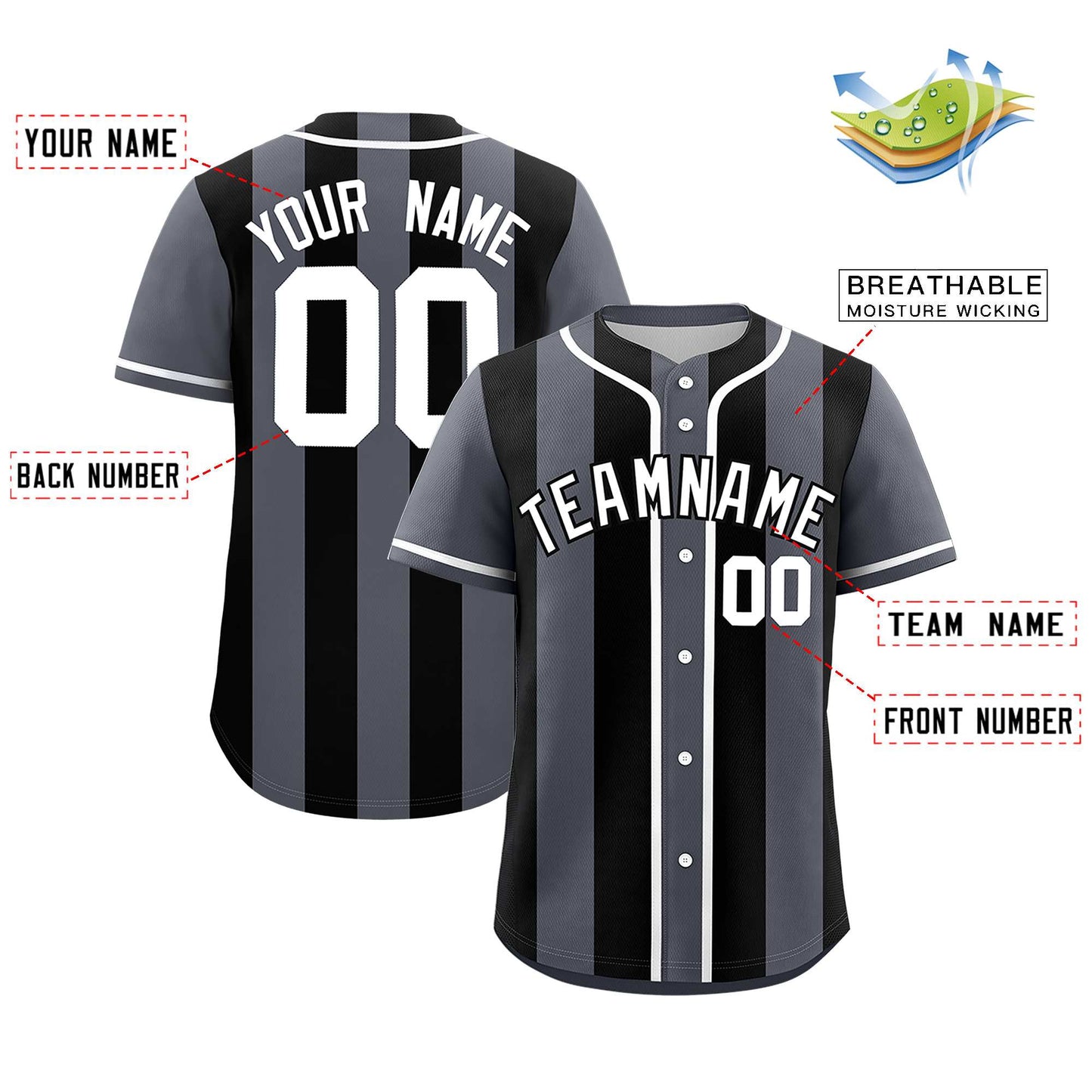 Custom Dark Gray Black Thick Stripe Fashion Authentic Baseball jersey