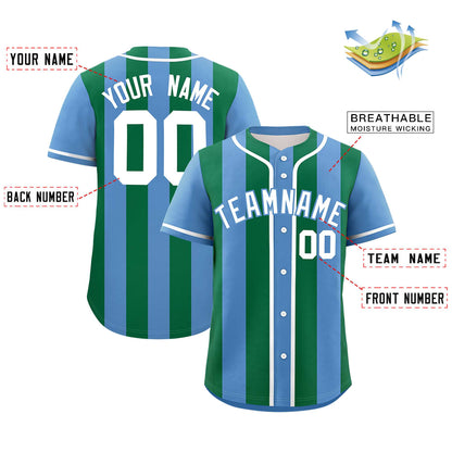 Custom Light Blue Kelly Green Thick Stripe Fashion Authentic Baseball jersey