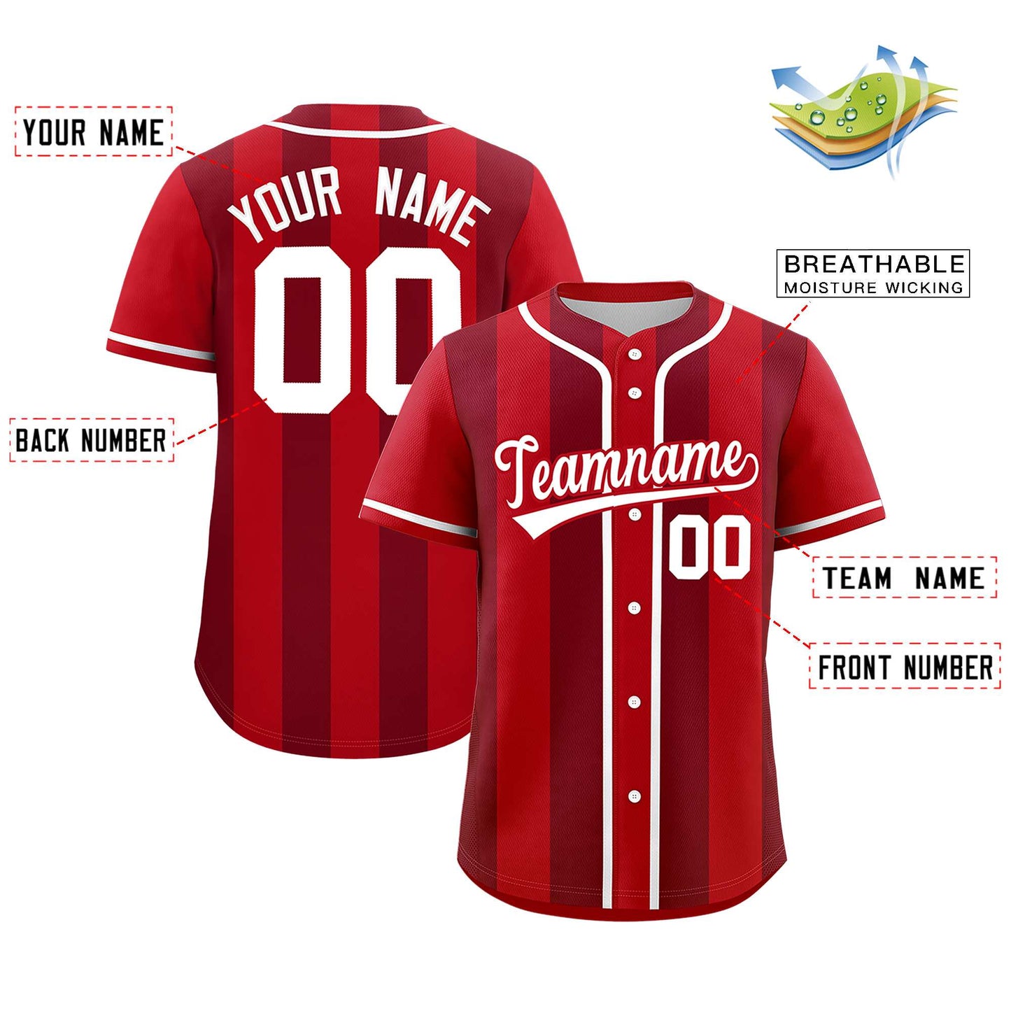 Custom Red Crimson Thick Stripe Fashion Authentic Baseball jersey