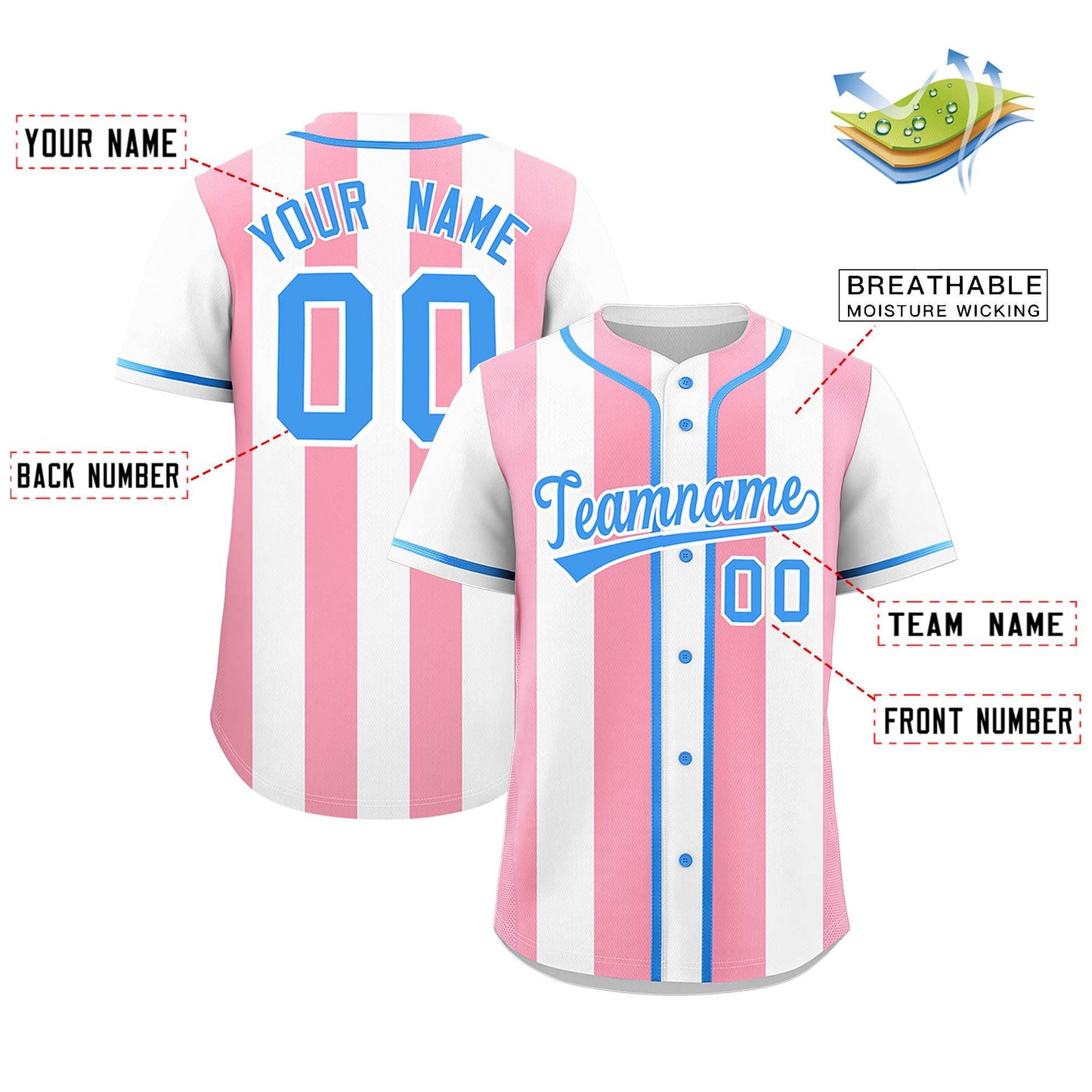 Custom White Light Pink Thick Stripe Fashion Authentic Baseball jersey