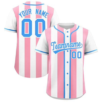 Custom White Light Pink Thick Stripe Fashion Authentic Baseball jersey