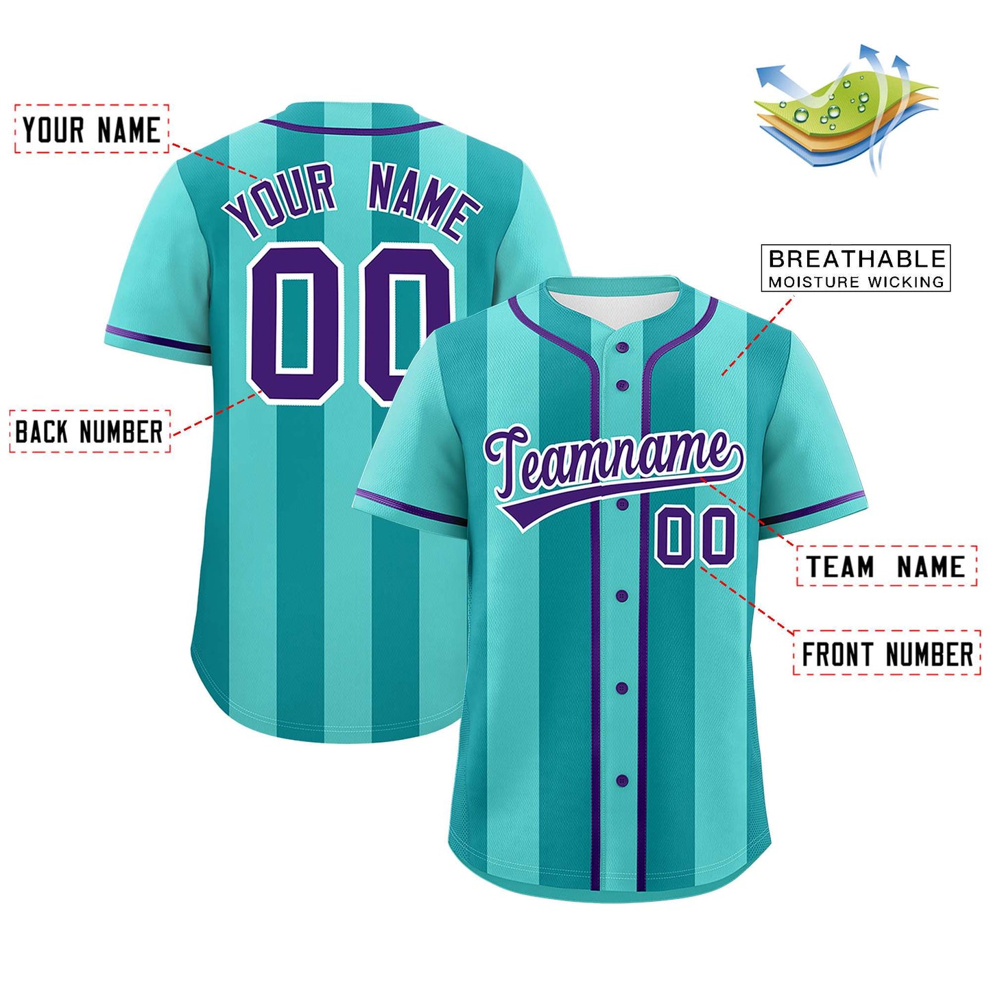 Custom Bright Green Aqua Thick Stripe Fashion Authentic Baseball jersey