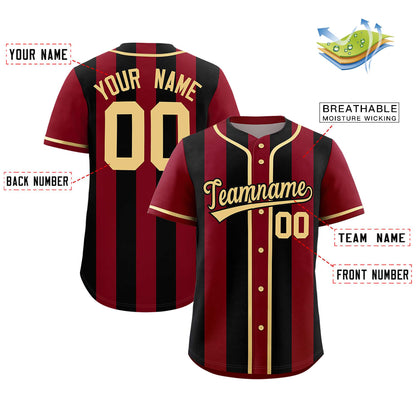 Custom Crimson Black Thick Stripe Fashion Authentic Baseball jersey