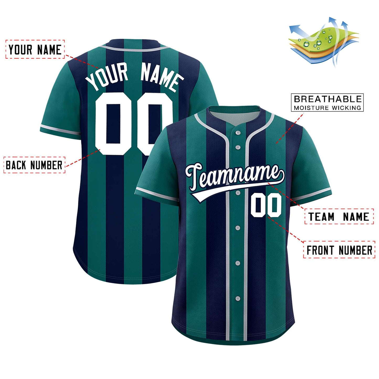 Custom Aqua Navy Thick Stripe Fashion Authentic Baseball jersey