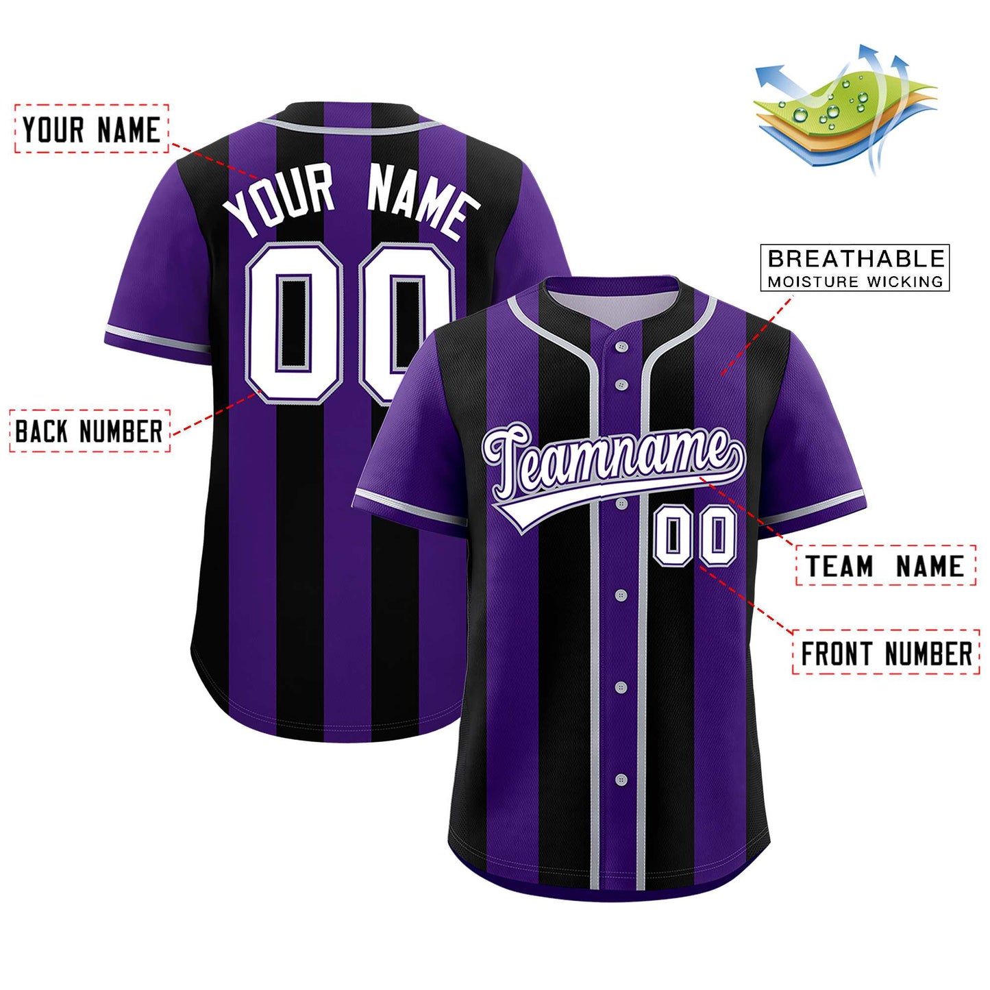 Custom Purple Black Thick Stripe Fashion Authentic Baseball jersey