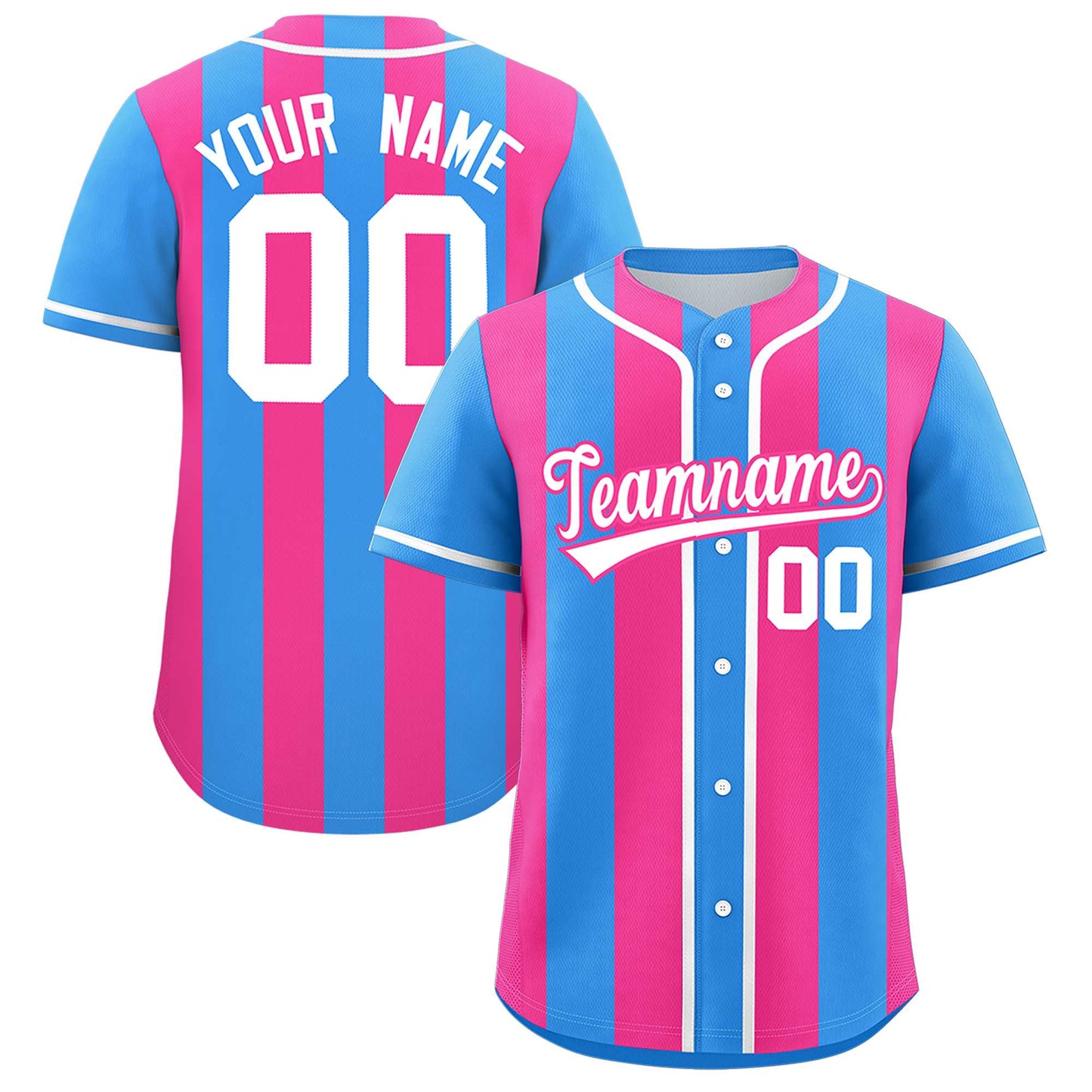 Custom Powder Blue Pink Thick Stripe Fashion Authentic Baseball jersey