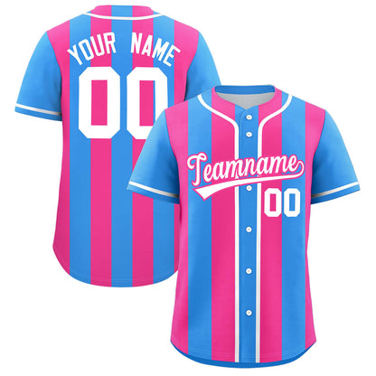 Custom Powder Blue Pink Thick Stripe Fashion Authentic Baseball jersey