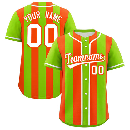 Custom Neon Green Orange Thick Stripe Fashion Authentic Baseball jersey