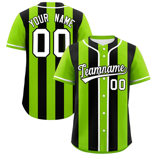 Custom Neon Green Black Thick Stripe Fashion Authentic Baseball jersey