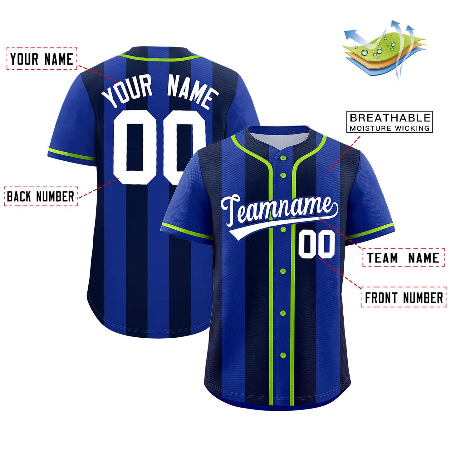 Custom Royal Navy Thick Stripe Fashion Authentic Baseball jersey