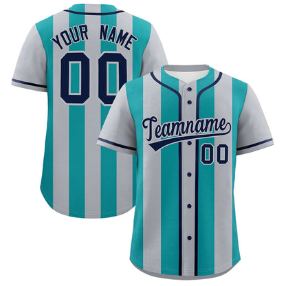 Custom Gray Aqua Thick Stripe Fashion Authentic Baseball jersey